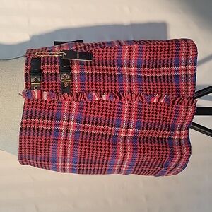 Forever 21 Woman's Plaid Red, Black & Blue Double Buckle Mini Skirt, Size: L NWT